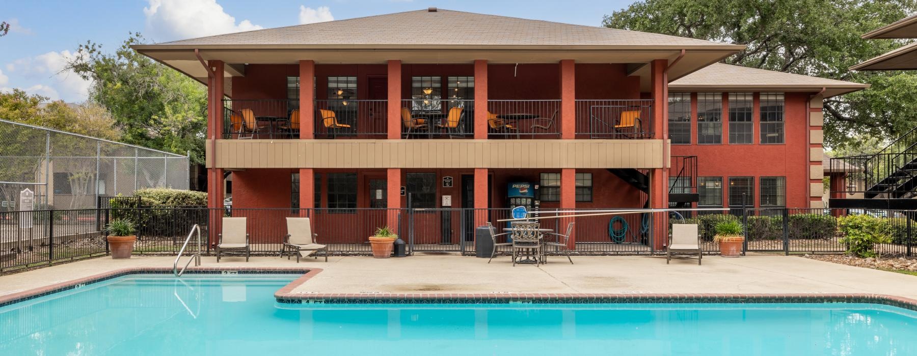 a swimming pool outside a house